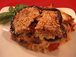 Lasagna with Roasted Vegetables, Cashew/Ume Topping; Shitake Mushroom/Sundried Tomatos; Tofu 