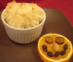 Shepard's Pie with White Sauce, and Steamed Vegetables; Crunchy Apple Crisp